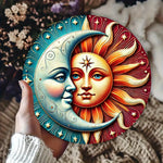 décoration murale bois soleil lune fleurs oiseaux étoiles or argent bleu rouge Jaune Blanc