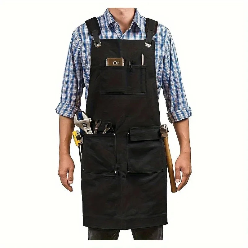 tablier toile épaisse marron clair nettoyage poches épaulettes grunge utilitaire