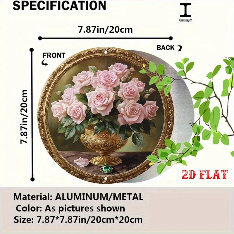 tableau mural classique bouquet roses vase doré élégant salon studio décor or rose verte