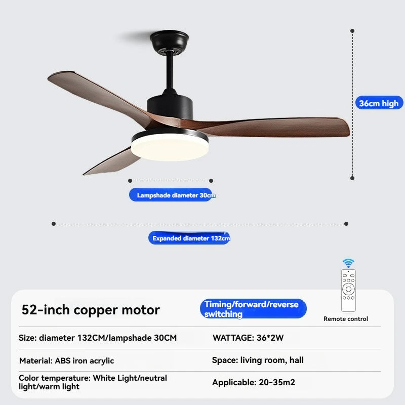 ventilateur moderne noir bois lampe led télécommande flux lumineux haute performance