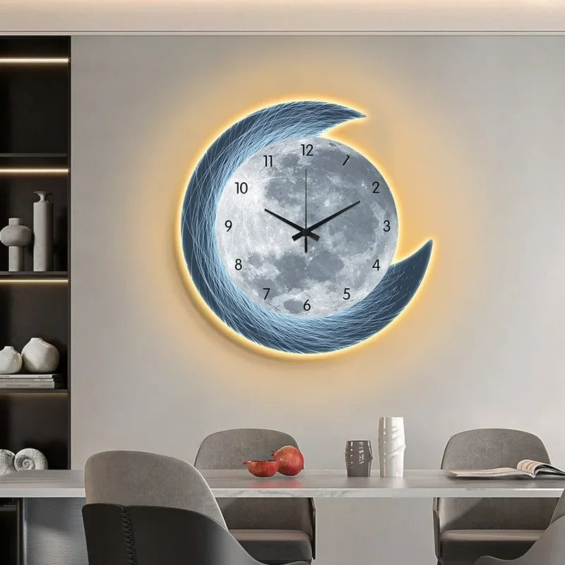 Détail du motif lune et terre horloge LED