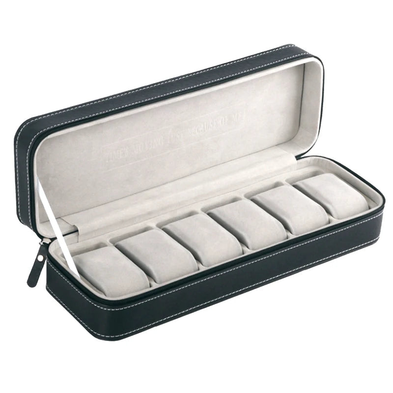boîte montres simili cuir zipper 10 compartiments supports classique vert noir gris