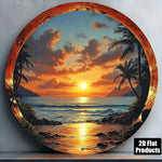 cadre mural vintage océan coucher soleil bleu gris marron bordure métallique vieillie 20x20cm