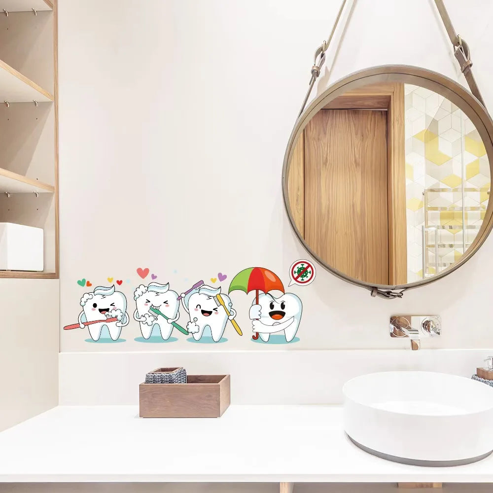 autocollant mural cartoon dents brosse dents cœurs interdit virus enfantin