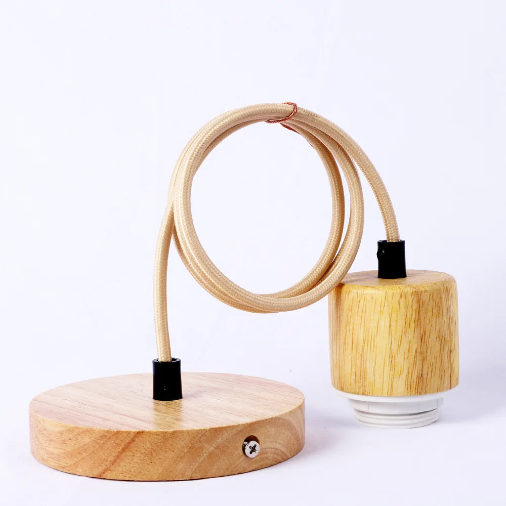 lampe suspendue moderne bois naturel métal clips câble socle e27 sans ampoule minimaliste