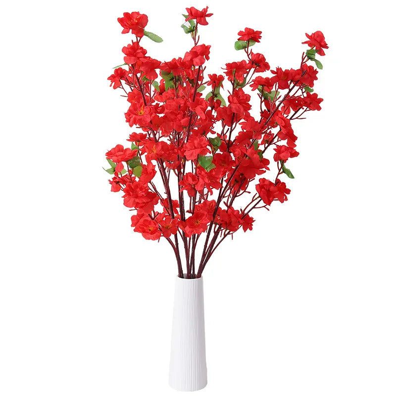 Bouquet artificiel fleurs simples rose jaune blanc rouge feuilles vertes moderne vase blanc 65cm