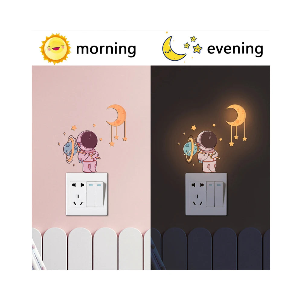 Stickers muraux astronaute lune étoiles glow noir rose vert enfants chambre