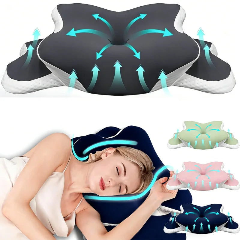 coussin sommeil gris foncé texture douce contour ergonomique support cervical nuit relaxation confortable