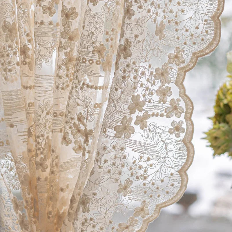 rideau tulle brodé fleur transparent classique maison chambre coucher
