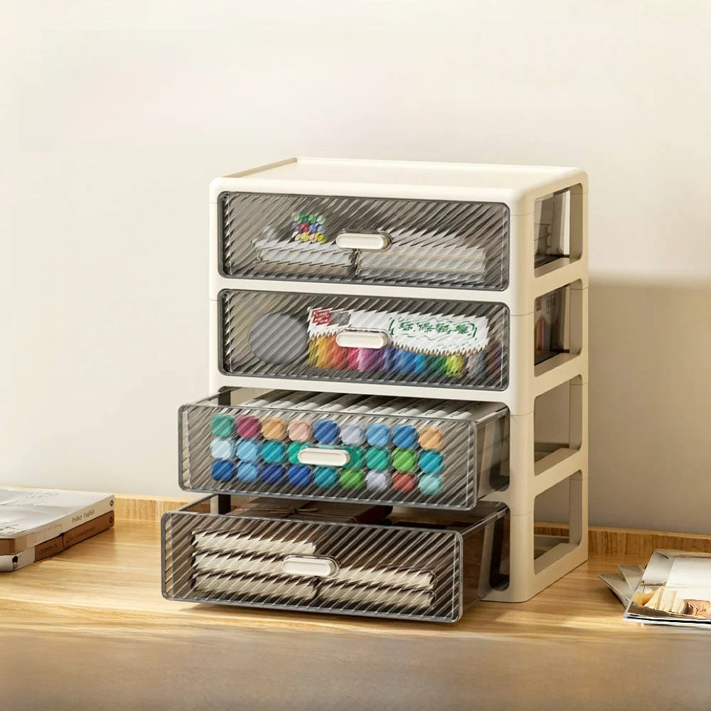 meuble tiroirs crème transparent moderne rangement papeterie deux six tiroirs diagonaux plastique