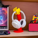 support casque audio porte livres moderne rouge jaune blanc minimaliste