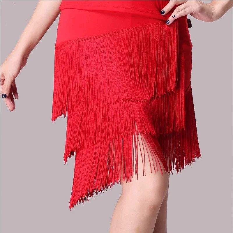 franges dentelle polyester jupe danse latine decoration partie moderne rouge noir vert bleu violet