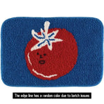tapis bain résistant décolorations bleu rouge blanc motifs tomates florals clips fixation polyester