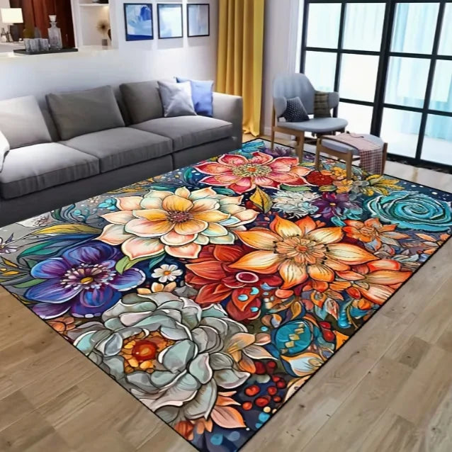 tapis fleurs roses moderne salon chambre rose rouge violet bleu blanc