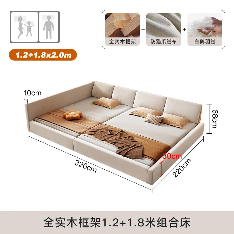 lit plateforme modulaire blanc crème moderne coussins tapis géométrique 180x200cm chambre scandinave