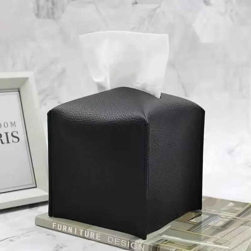 boîte mouchoirs simili cuir moderne gris noir rose pâle adhésif amovible salon decoration