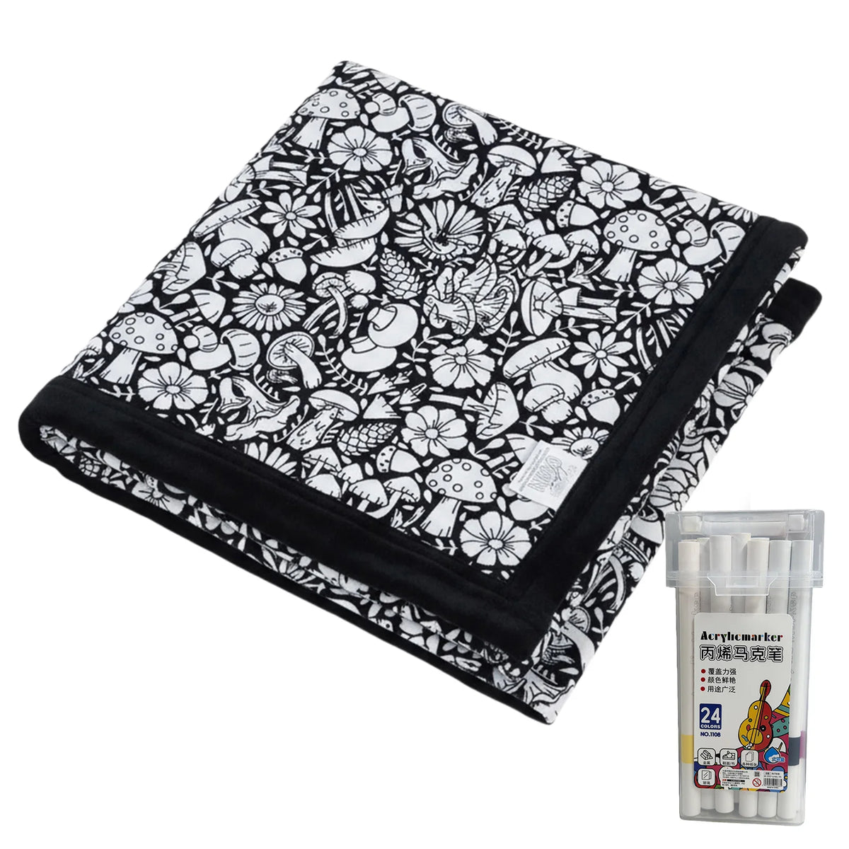 couverture colorier motif animal géométrique moderne 24 marqueurs acryliques 150x125cm