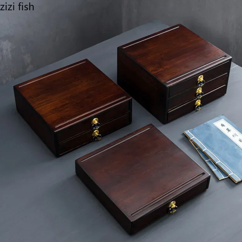 boîte thé marron tiroirs plateau poignées traditionnelle accessoire cérémonie thé pliante rangement ménage moderne