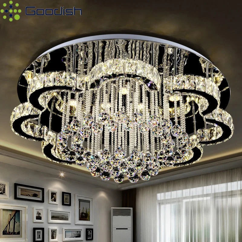 lustre moderne élégant cristal transparent strass doré chic lumière led salon decoration