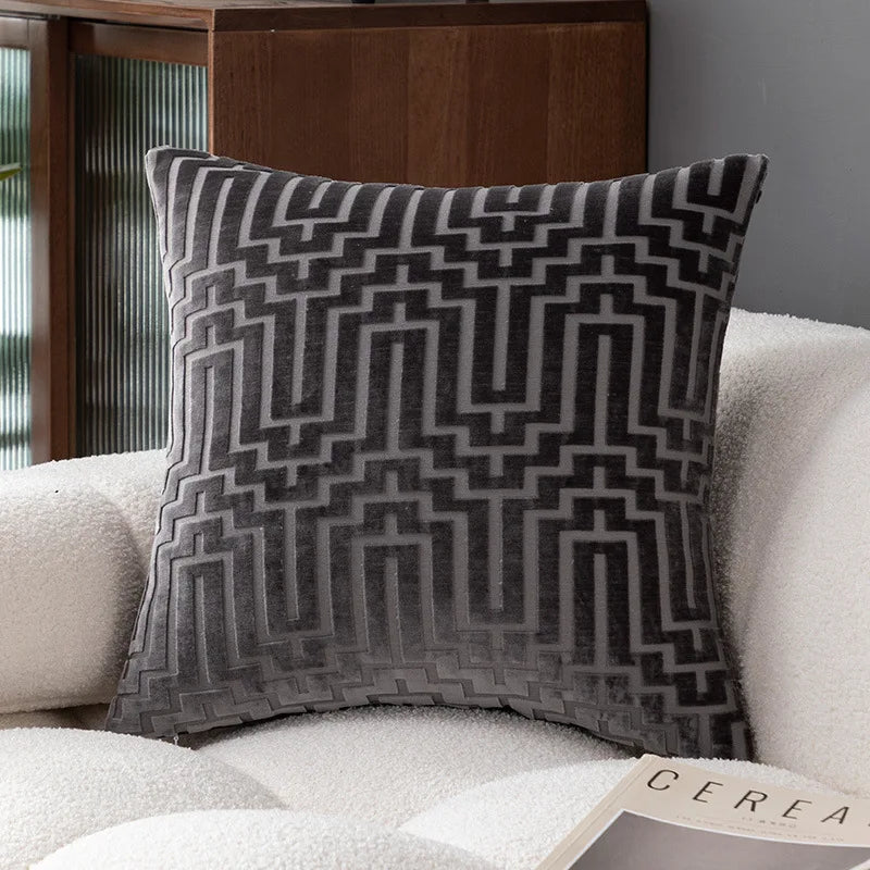 coussin velours géométrique moderne 45x45cm couleur bleu noir gris ornemental