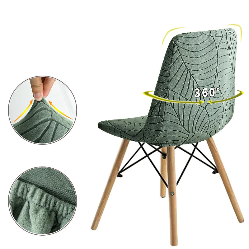 housse chaise moderne feuilles vert élastique antidérapante coussin polyester durable chambre restaurant mariage banquet