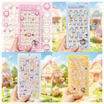 sticker 3d kawaii dessins animés chats lapins adhésif collection bleu rose jaune blanc