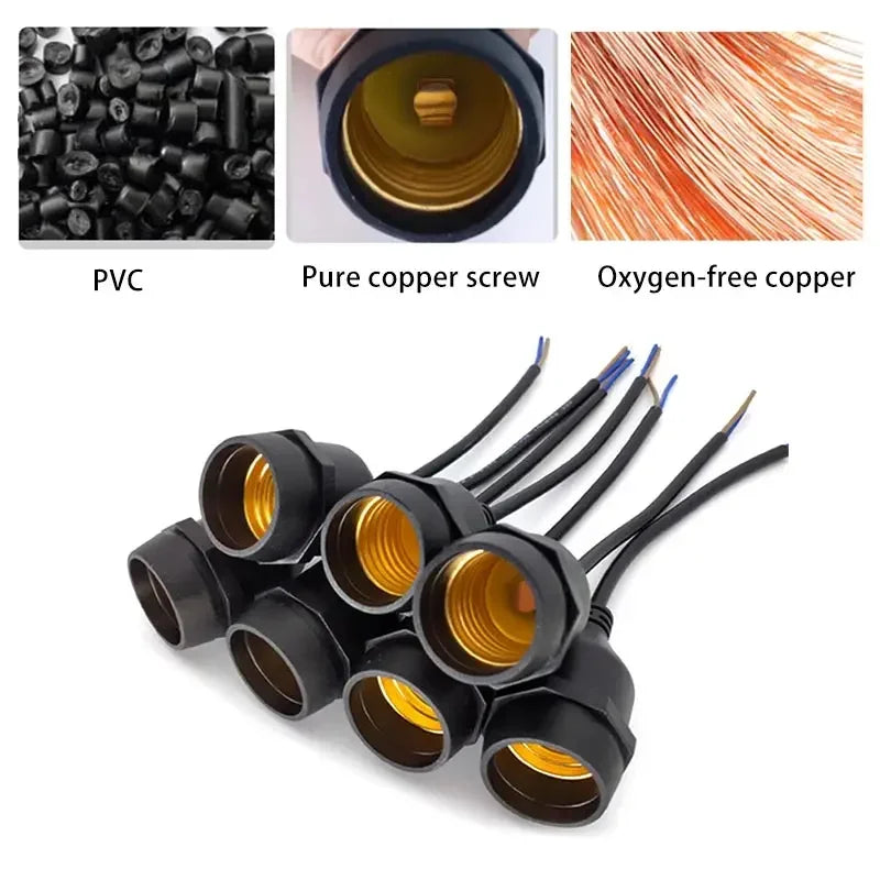 support lampe e27 noir moderne vis pvc ip67 220v 4a 10cm 20cm 30cm 50cm