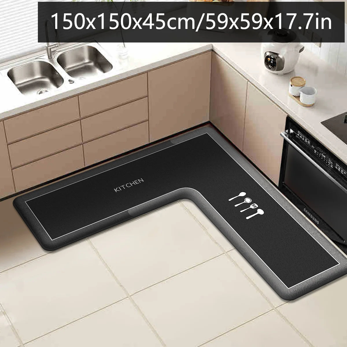 tapis cuisine noir gris points absorbant antidérapant polyester moderne salle bain chambre porte
