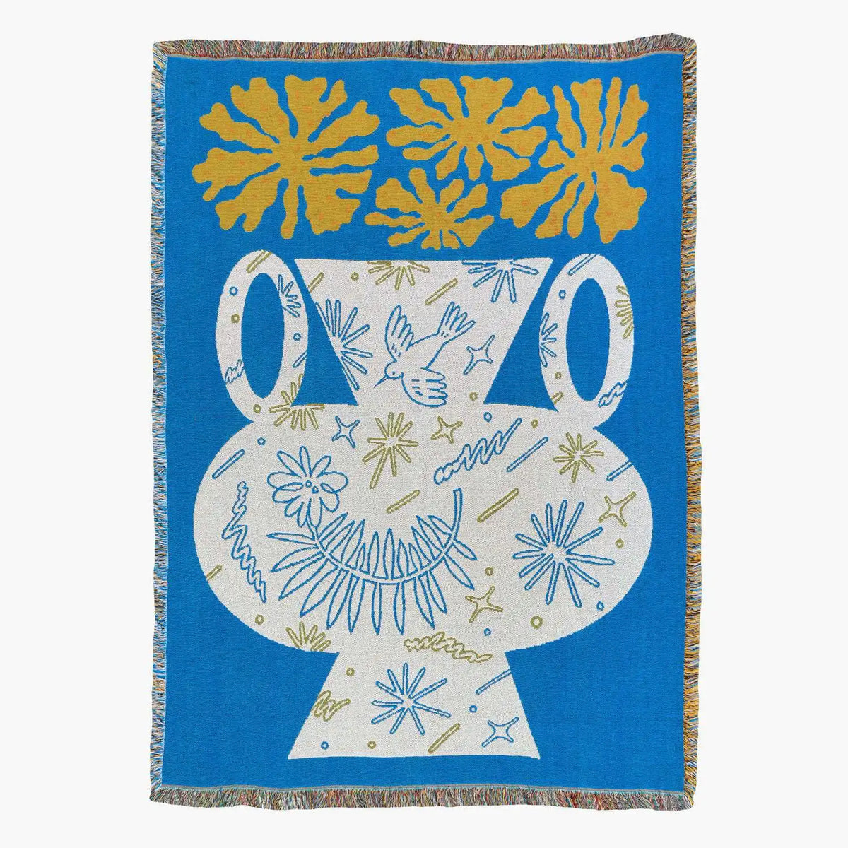 tapis abstrait géométrique polyester coton bleu vert rose motifs contemporains portable pique nique voyage