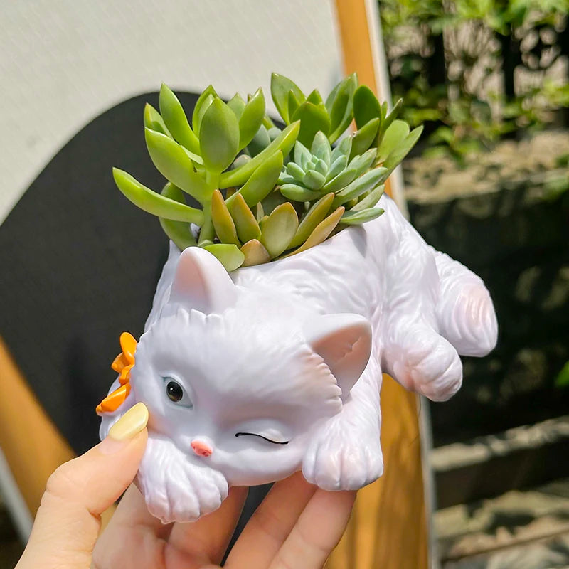 chat mignon pot succulentes plante verte deco maison balcon salon dessin animé