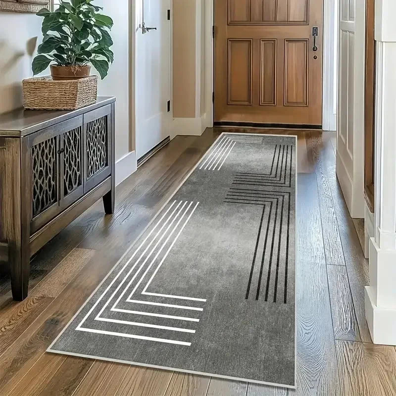 tapis géométrique moderne gris blanc antidérapant polyester maison chambre salle bain
