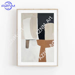 tableau abstrait contemporain toile peinture beige noir blanc marron clair 50x70cm 40x60cm 30x40cm 20x30cm