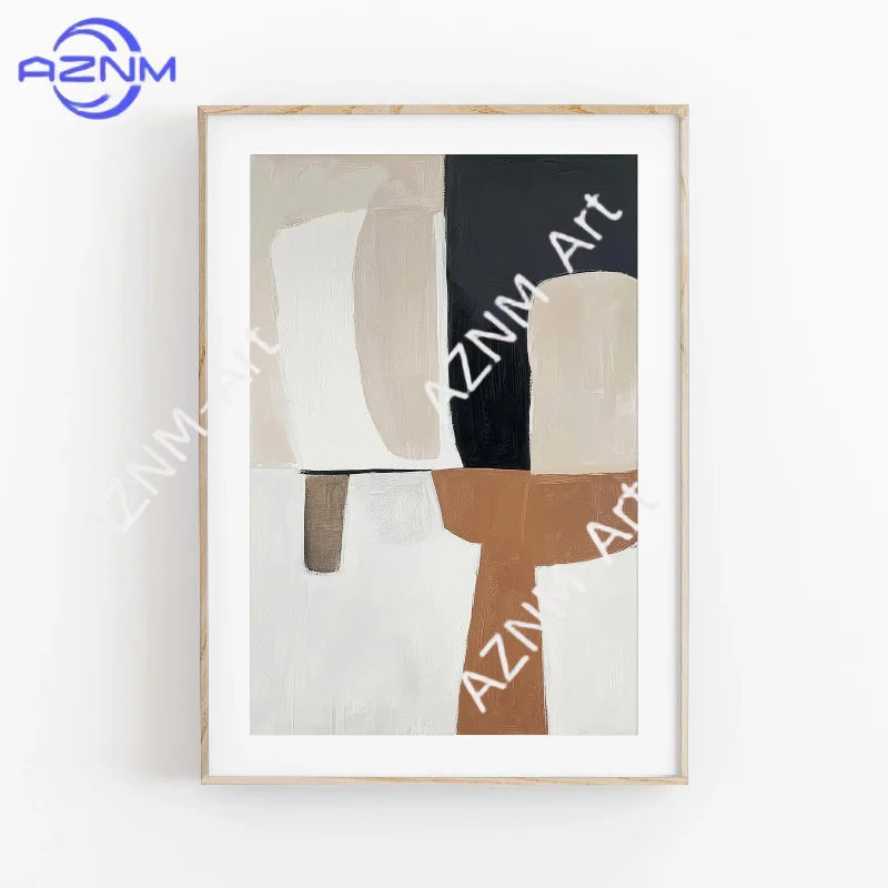 tableau abstrait contemporain toile peinture beige noir blanc marron clair 50x70cm 40x60cm 30x40cm 20x30cm