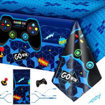 nappe fête jeu vidéo tablecloth motif gamepad anniversaire enfants graphique hexagonal bleu rouge