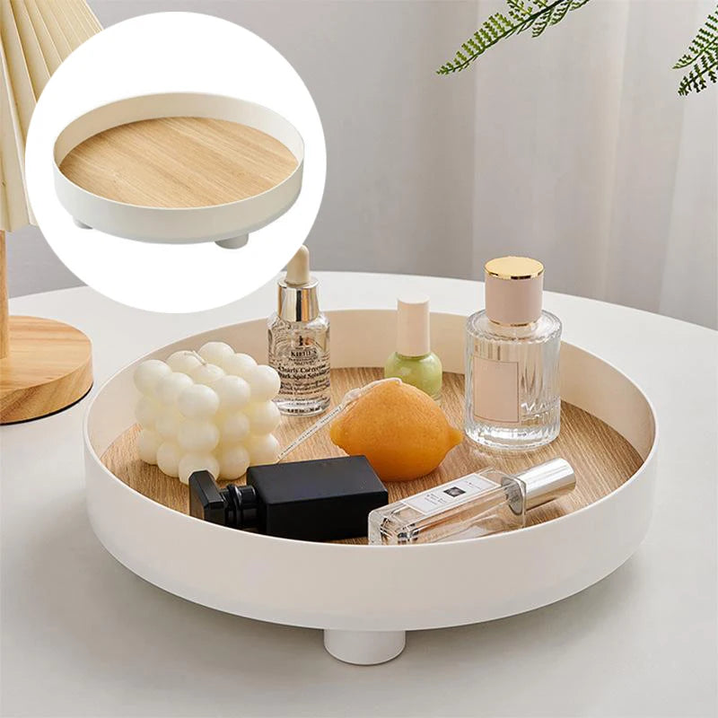 plateau rotatif bord blanc imitation bois parfum huiles essentielles bougie fleurs vase transparent lampe