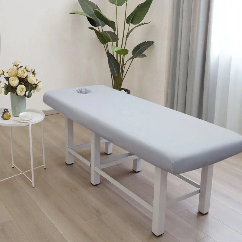 table massage adulte gris clair moderne couverture tabouret pieds