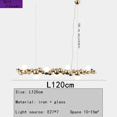 suspension lumineuse moderne doré blanc boules métalliques sphères translucides câble fixé nordique éclairage intérieur