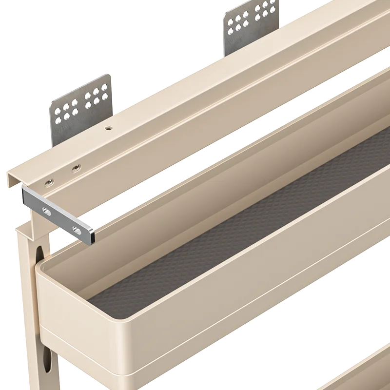 étagère cuisine moderne beige clair compartiments texturés clips métalliques rangement efficace aluminium save space