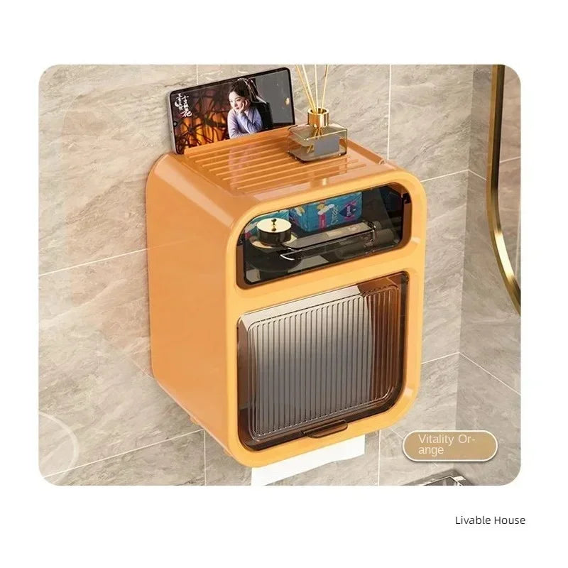 boîte mouchoirs murale transparente moderne adhésive blanche orange papier toilette smartphone diffuseur huiles essentielles