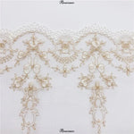 tissu dentelle fleurs feuilles blanc doré élégant classique polyester translucide haut qualité