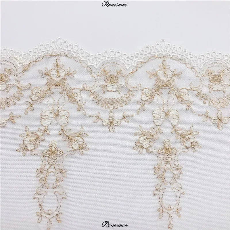tissu dentelle fleurs feuilles blanc doré élégant classique polyester translucide haut qualité