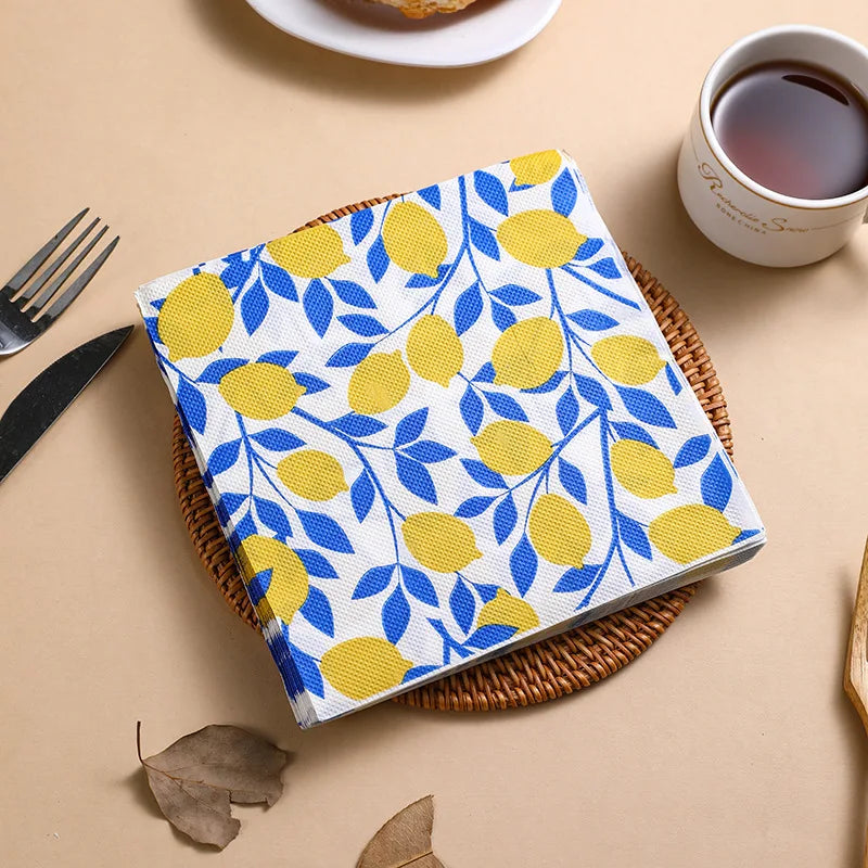 serviettes papier motif citron été blanc jaune bleu modernes 10 pièces 20 pièces
