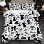 ensemble literie moderne chats noirs phrases blanches housse couette taies oreillers adultes machine