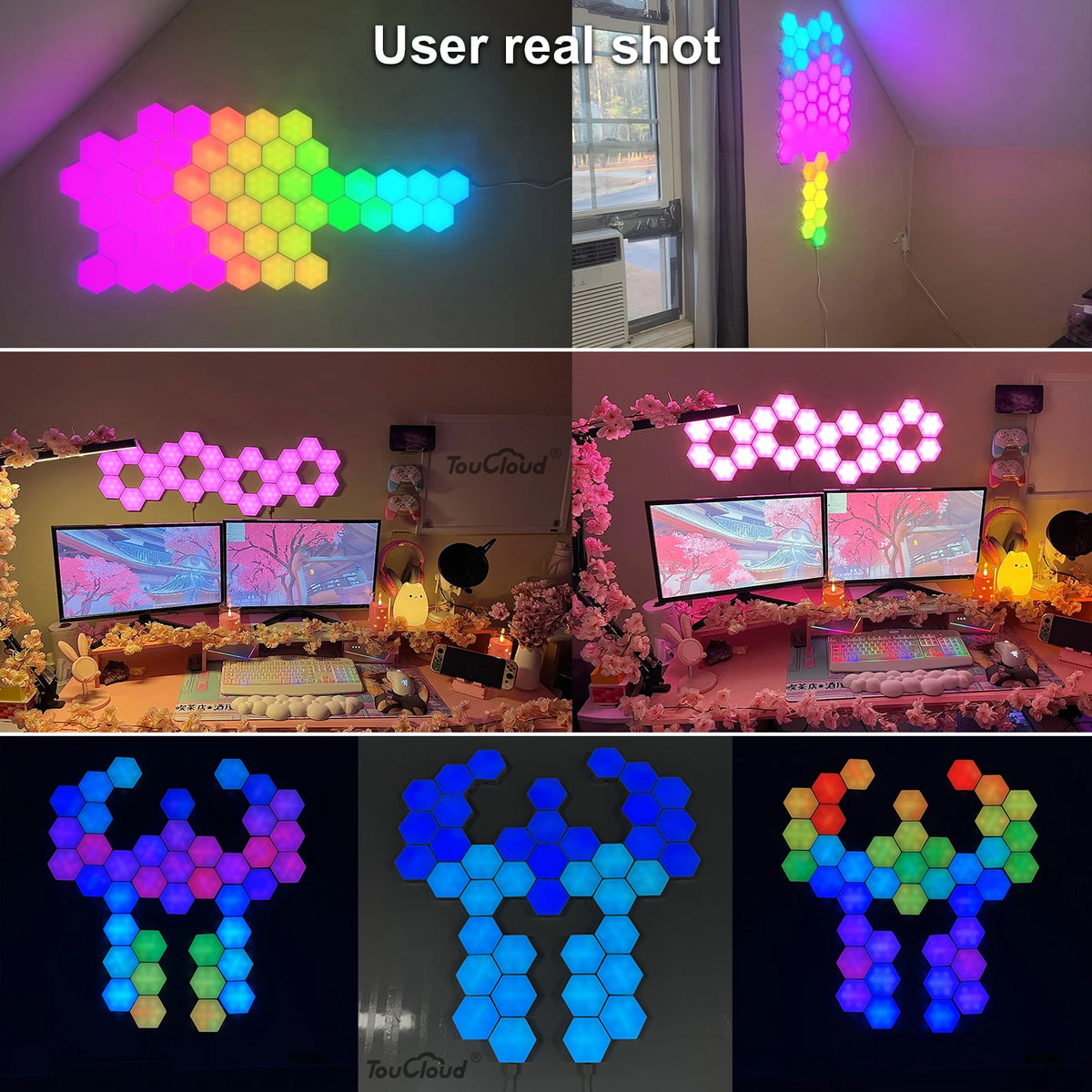 lampe murale hexagonale multicolore modulaire télécommande application moderne portable adjustable folding