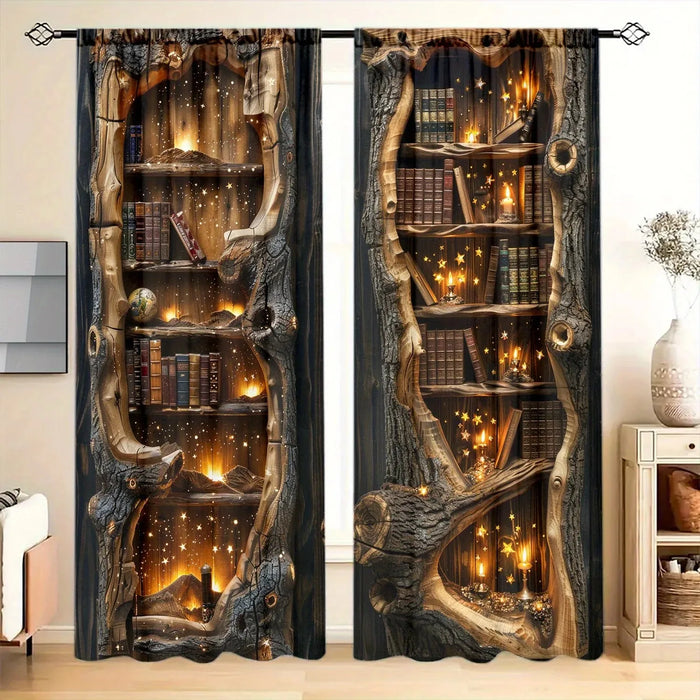 rideau noir étoiles opacité fenêtre étagères livres magique classic vintage