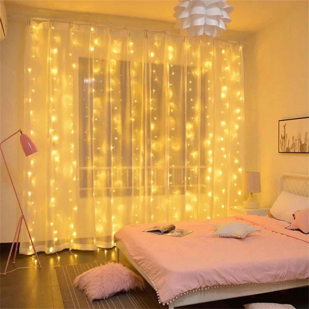 rideau lumineux led blanc translucide 3m 3m 300 leds moderne sans batterie festive decoration