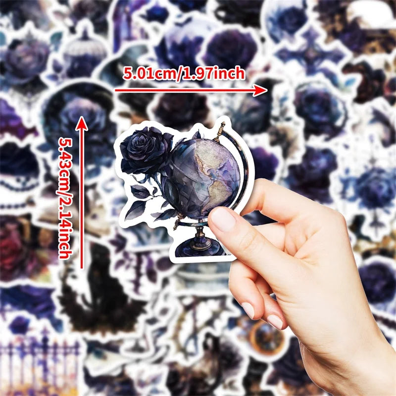 stickers adhésifs violet fleurs crânes bijoux globe terrestre oiseaux géométriques art gothique scolaire enfants