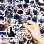 stickers adhésifs violet fleurs crânes bijoux globe terrestre oiseaux géométriques art gothique scolaire enfants