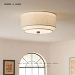 lampe moderne tissu fini beige clair éclairage led surface télécommande