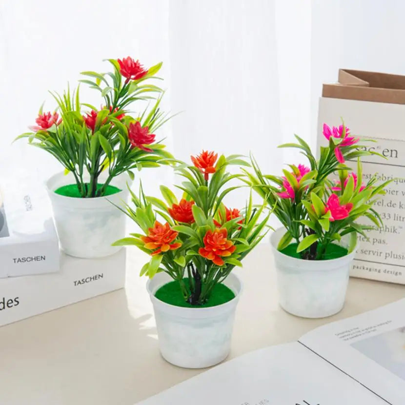Décoration intérieure moderne pot fleuri artificiel couleurs vives maison salon chambre